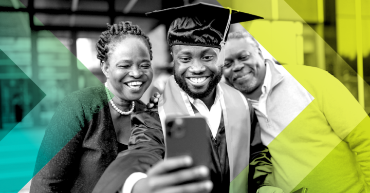 A family taking a selfie on their son's graduation.